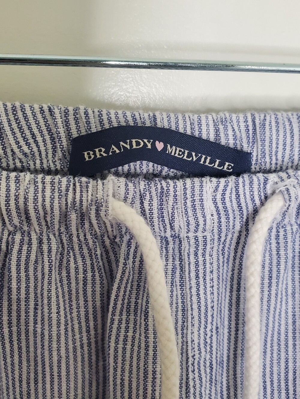 Brandy Melville Nanda Blue White Stripe Cotton Linen Low Rise Straight Leg Pants - Picture 7 of 8